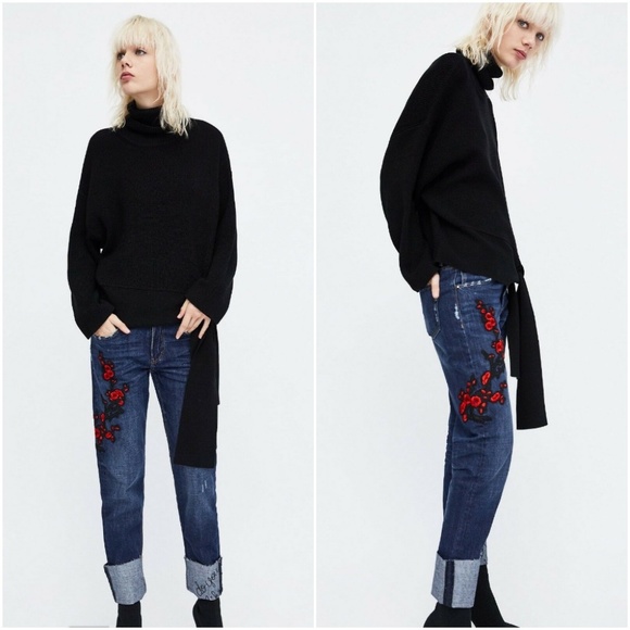Zara Jeans Nwt Zara Cuffed Whimsical Embroidered Jeans Poshmark